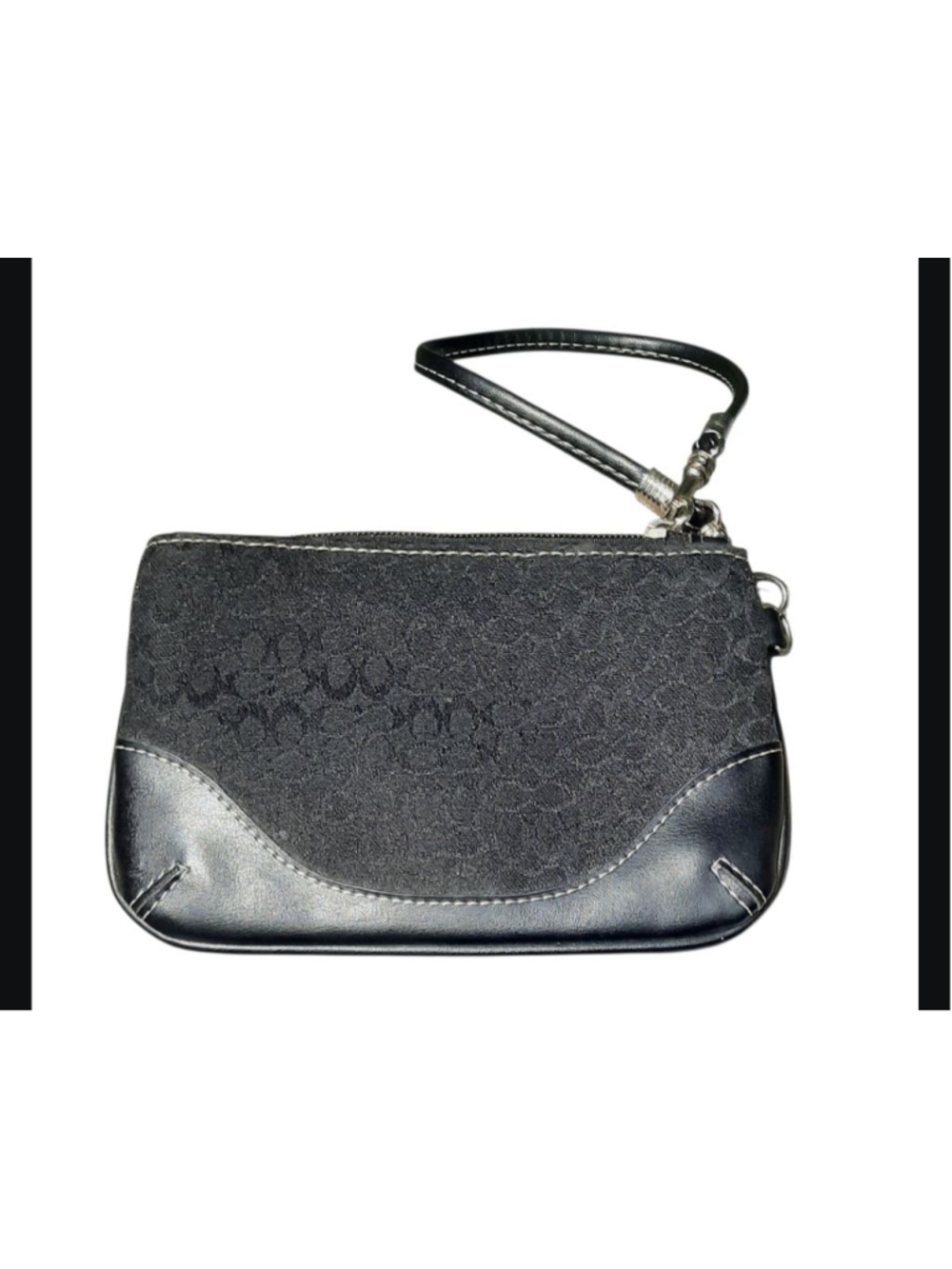 COACH Black Signature Zipper Wristlet Coin Purse Bag Small Fabric 6x4 Vintage